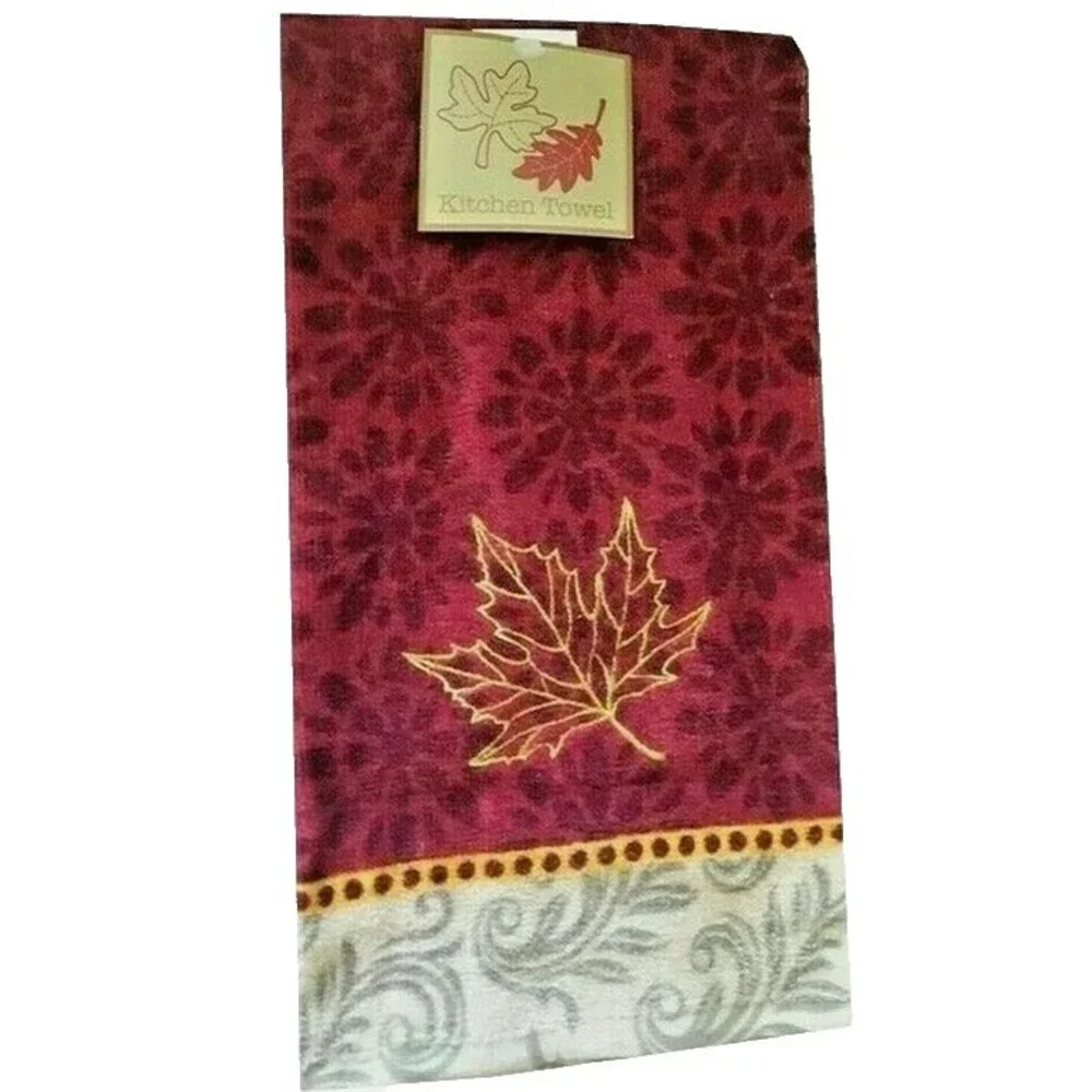 Thanksgiving Dish Towels Set of 3 Plush Embroidered Cotton Pumpkin Fall Autumn